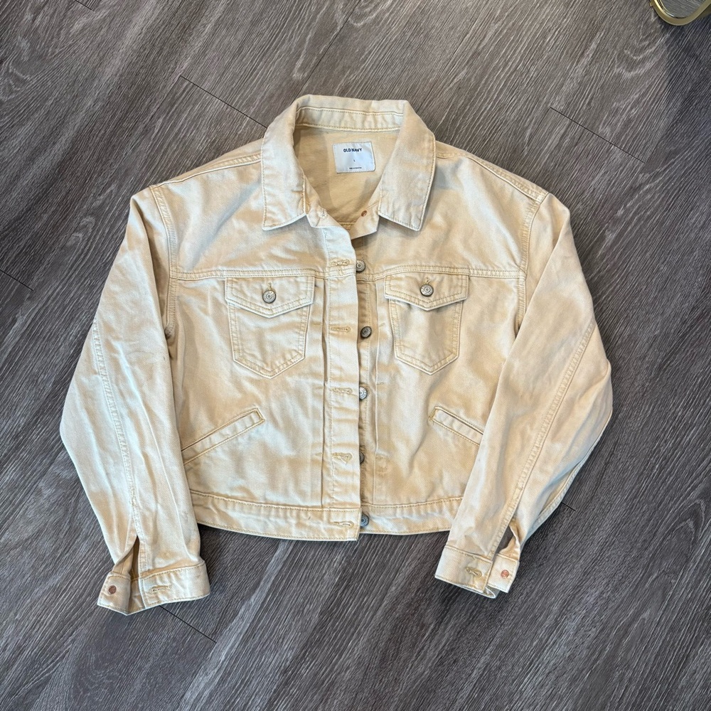 Old Navy Women's Vintage Pale-Yellow Jean Jacket Size LARGE